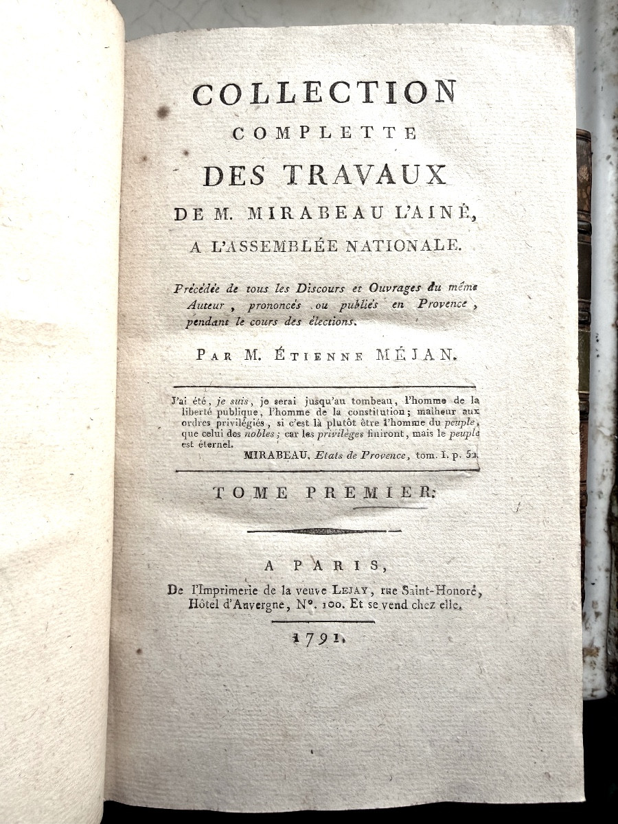 5 Vol. In 8. 1791 :"Collection Complète des Travaux Mr Mirabeau l'Ainé" à l'Assemblée Nationale-photo-3