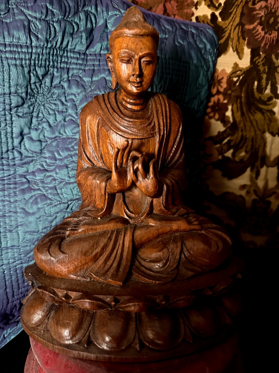 Elégant Bouddha  finement sculpté XIXème provenant d'Inde :originaire d'un " Cabinet d'Amateur"-photo-6