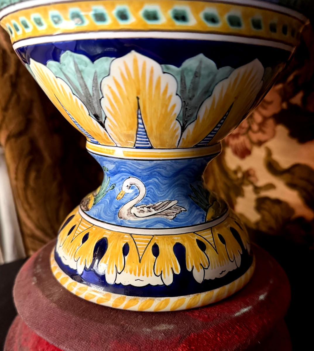 Large Nevers Vase, Ornamental And Polychromed Renaissance Style, Signed Montagnon.-photo-1