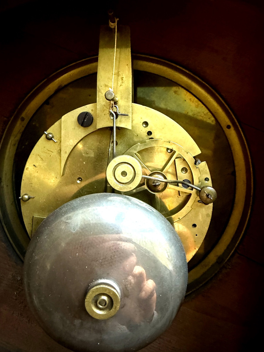 Beautiful Wall Clock Inlaid With Rosewood And Lemon, Oeil De Boeuf Faceted Sides Ch; X-photo-3