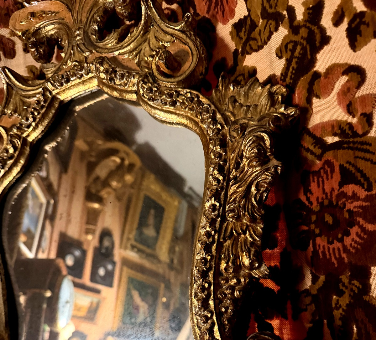  glace baroque ,bois doré Vénitienne fin XIXème richement sculptée chantournée  haut en panache-photo-2