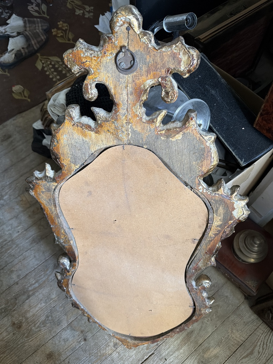  glace baroque ,bois doré Vénitienne fin XIXème richement sculptée chantournée  haut en panache-photo-4