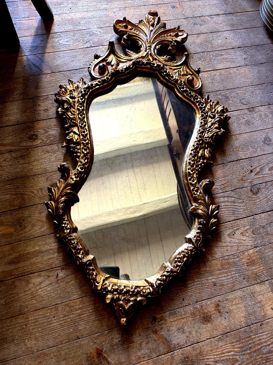  glace baroque ,bois doré Vénitienne fin XIXème richement sculptée chantournée  haut en panache-photo-6