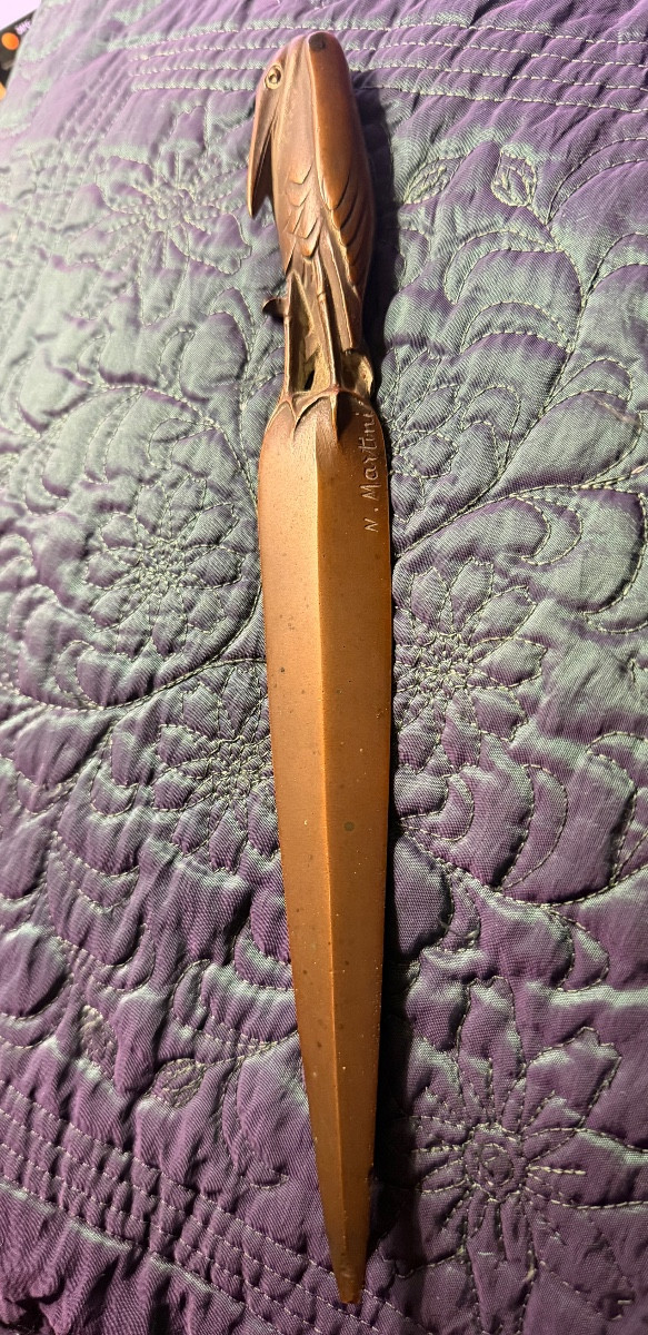 Art du dessus de bureau Art- Déco des Années "30" , Coupe papier "Pélican" en bronze de Martini-photo-4