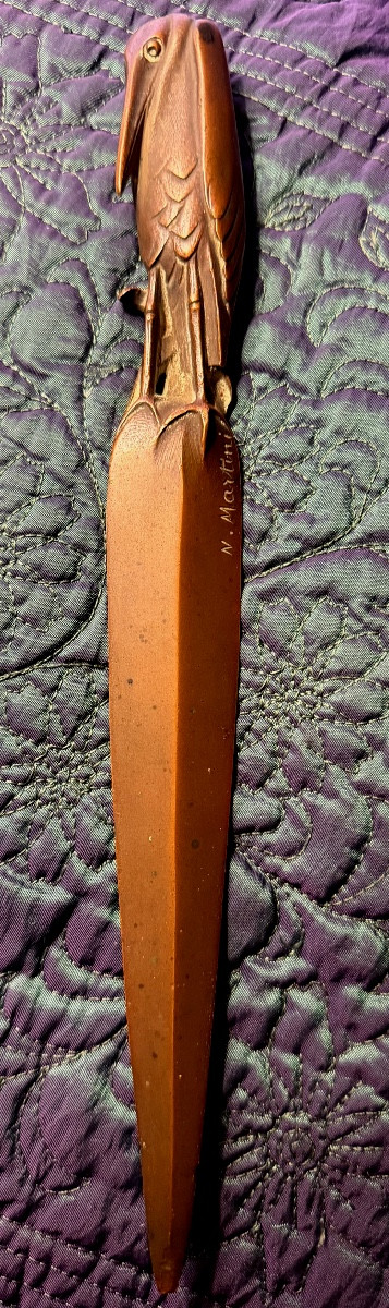 Art du dessus de bureau Art- Déco des Années "30" , Coupe papier "Pélican" en bronze de Martini-photo-7