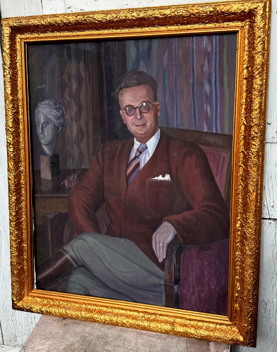 Large Framed Portrait Of A Man Of The World In Horse Costume With Glasses In His Living Room 1930 H/t-photo-7