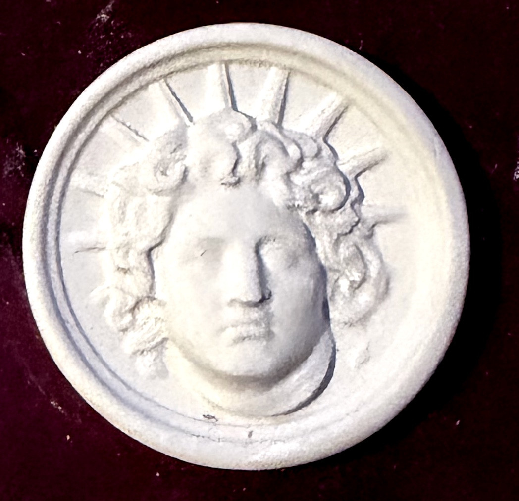 American Cameo Print Collection, Early 20th Century Stucco, In An Oval Silk Frame-photo-8