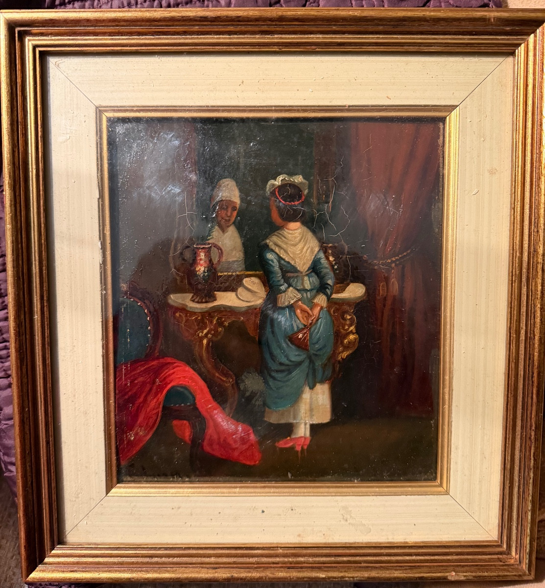 Oil On Copper: A Coquette Looks At Herself In Front Of A Baroque Console In The Reflection Of A Mirror-photo-7