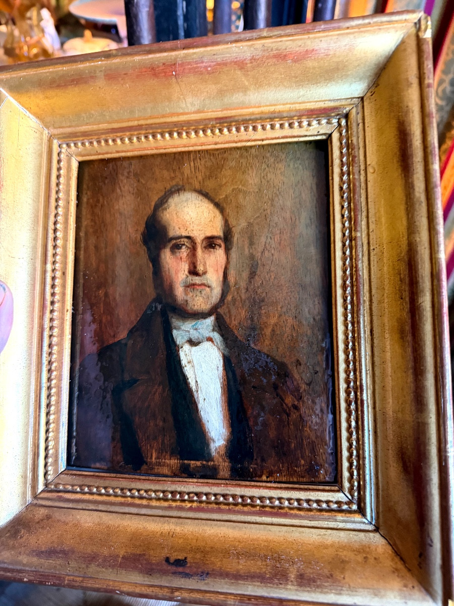  Elégant Portrait de Notable d'époque Louis Philippe huile/panneau bien encadrée , vers 1840-photo-6