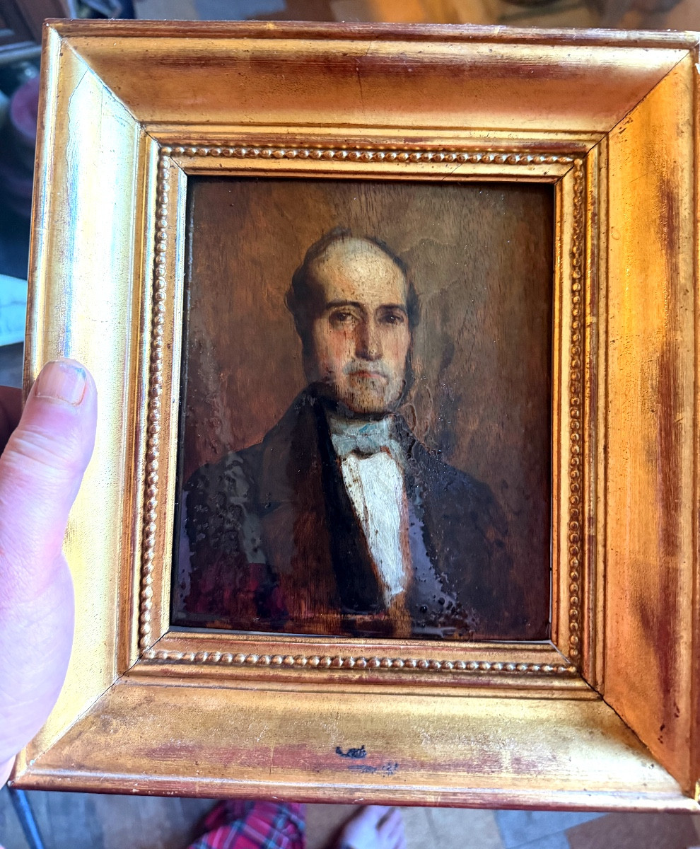  Elégant Portrait de Notable d'époque Louis Philippe huile/panneau bien encadrée , vers 1840-photo-8