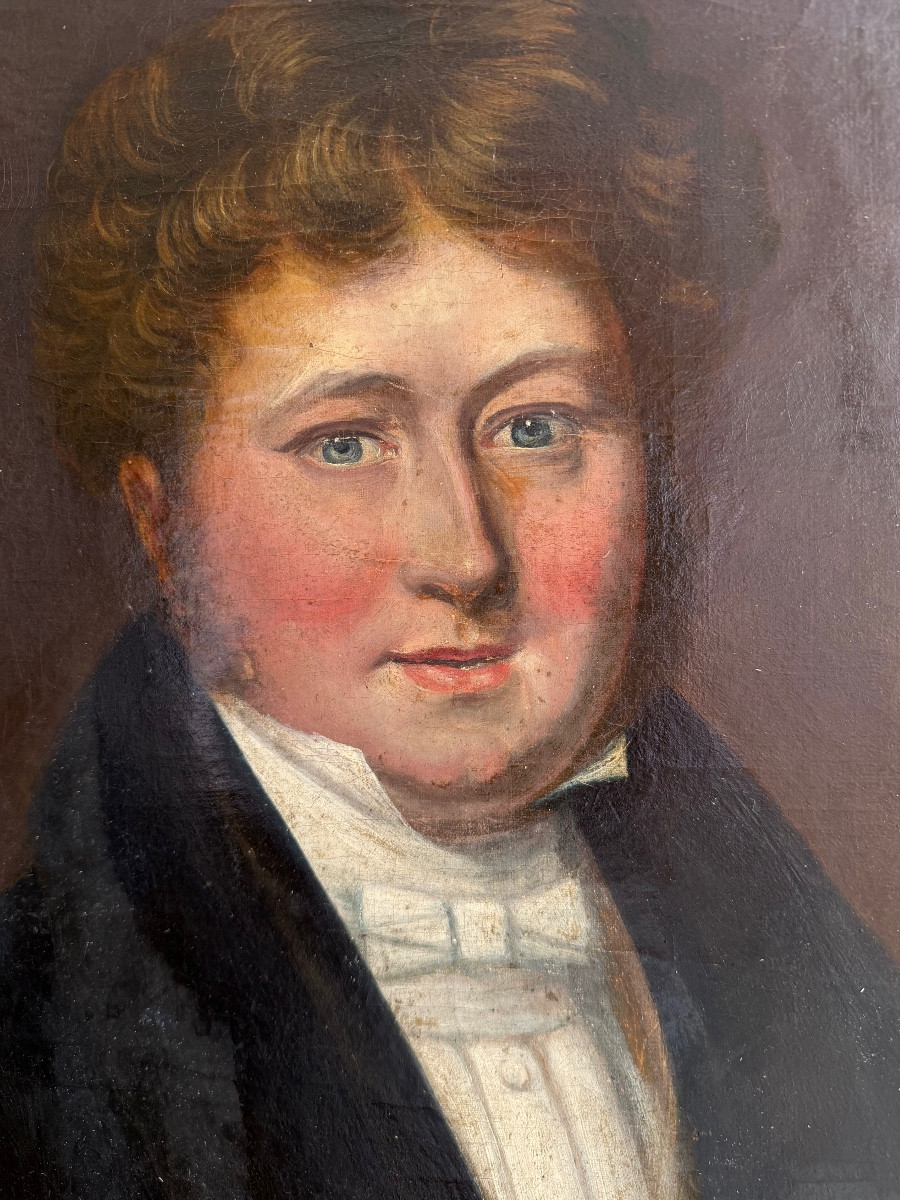 Grande huile sur toile encadrée Anglaise du milieu XIXème représentant un  jeune jovial notable-photo-2