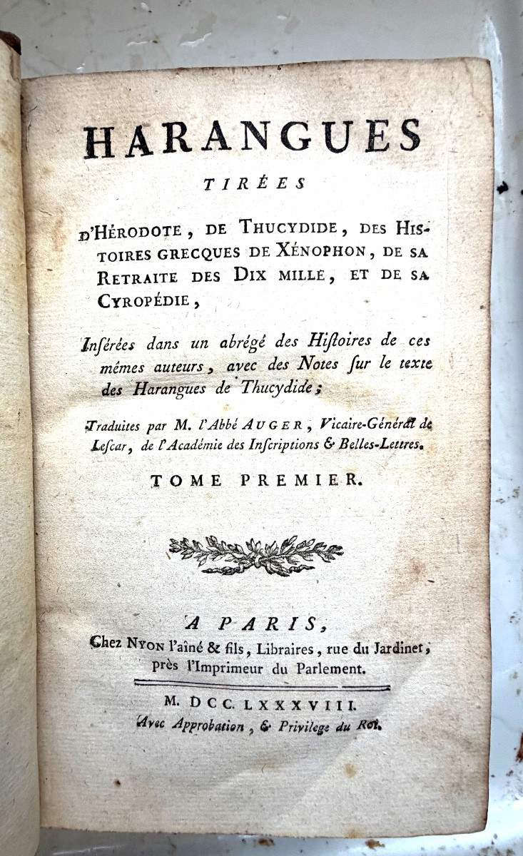 Harangues From Herodotus, Thucydides, Xenophon's Greek Histories&c... Abbé. Auger-photo-3