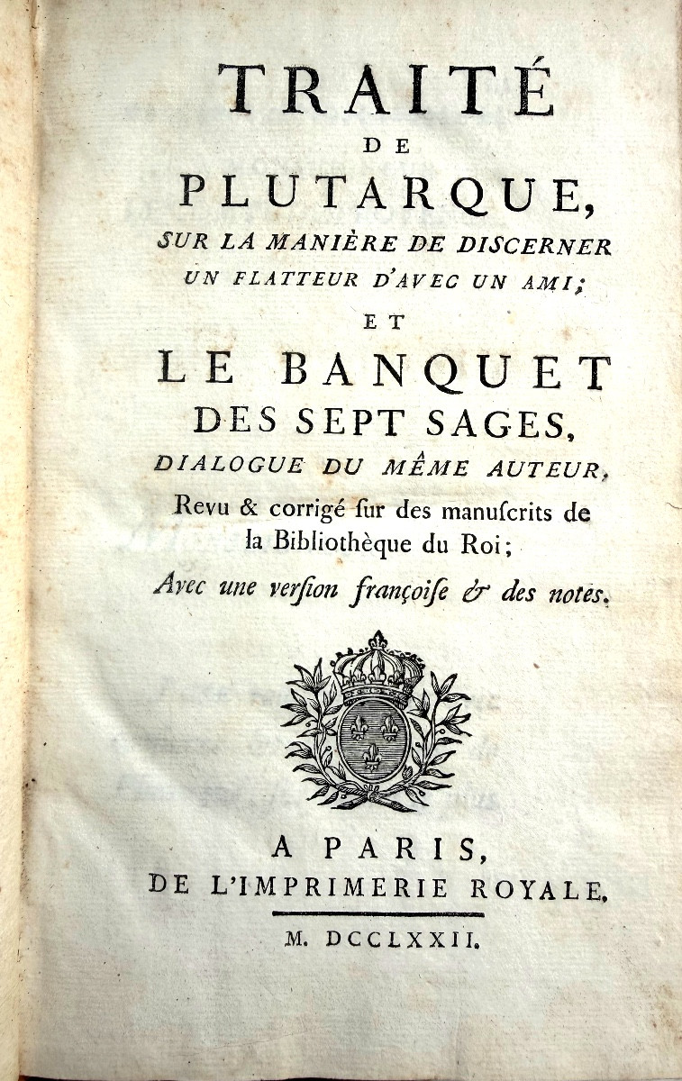 Traité de Plutarque sur la manière de discerner un flatteur d' un Ami et le banquet des 7 Sages-photo-3