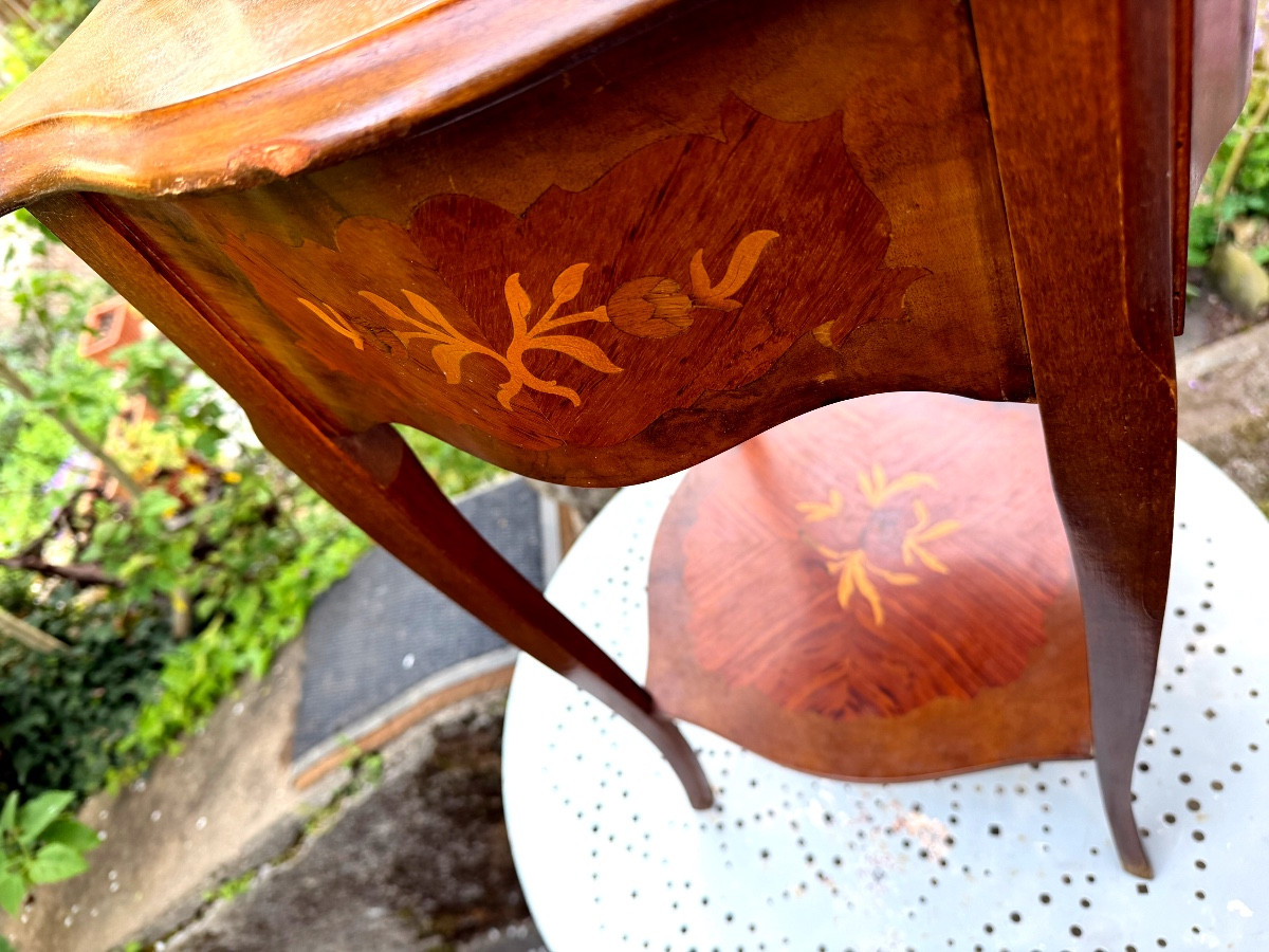 Louis XV Style Table With Two Tops And One Drawer, Fully Inlaid On All Sides.-photo-5