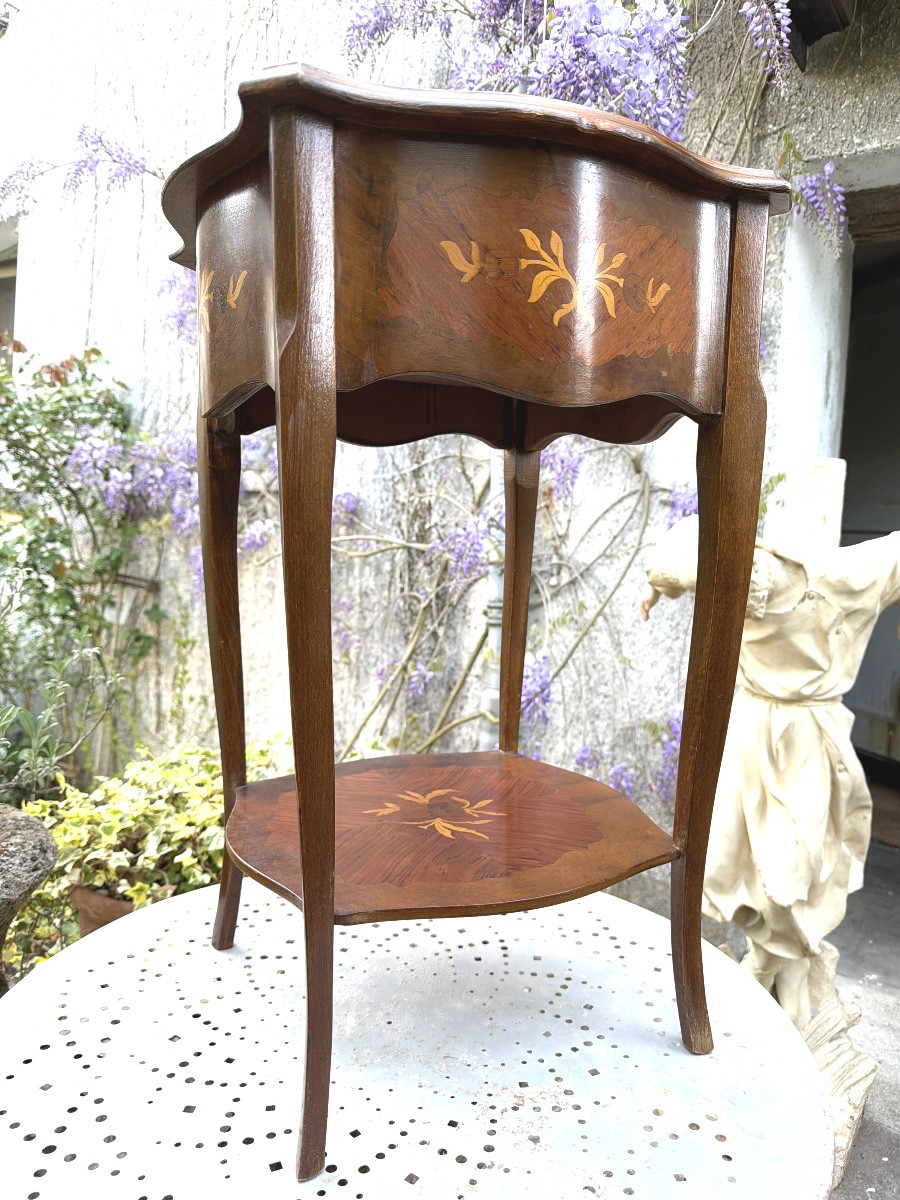 Louis XV Style Table With Two Tops And One Drawer, Fully Inlaid On All Sides.-photo-8