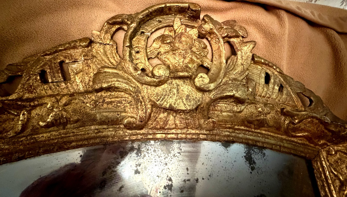 Regency Giltwood Carved Glass: Arched Pediment With Openwork And Flowers, Bérain & Tain Style Surround-photo-3