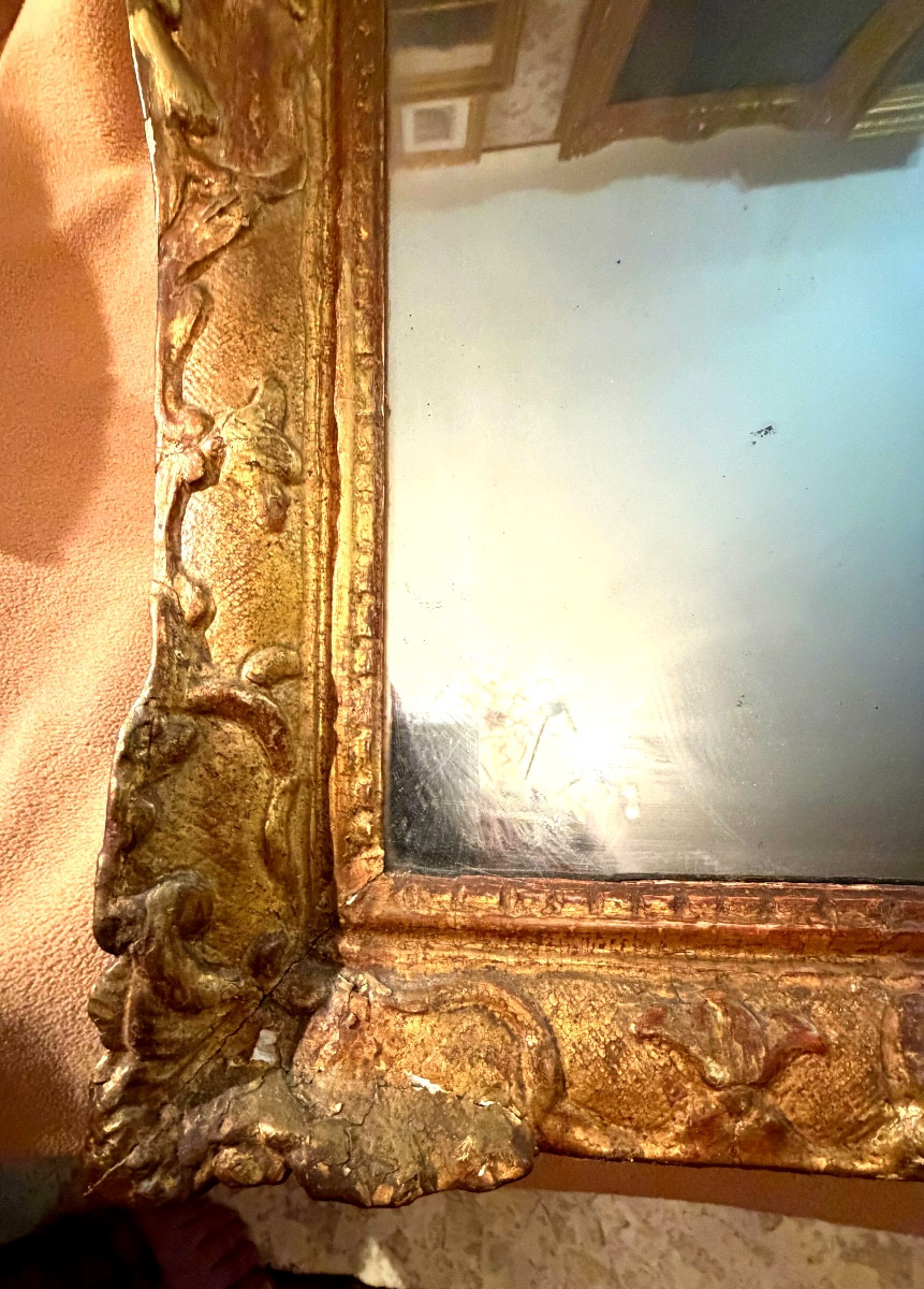 Regency Giltwood Carved Glass: Arched Pediment With Openwork And Flowers, Bérain & Tain Style Surround-photo-2