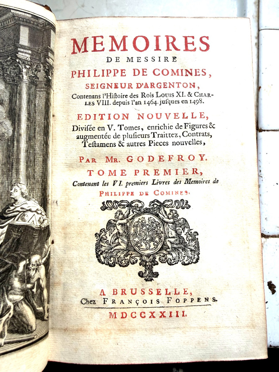 5 Beaux volumes In8 " Mémoires de Messire Philippe de Comines Seig. d'Argenton . Bruxelles 1723-photo-4