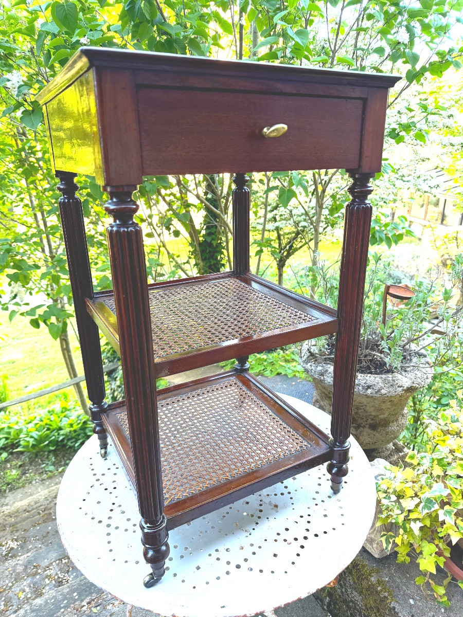19th Century English Ornamental Furniture Two Caned Tops Carrara Marble Edged One Drawer-photo-2