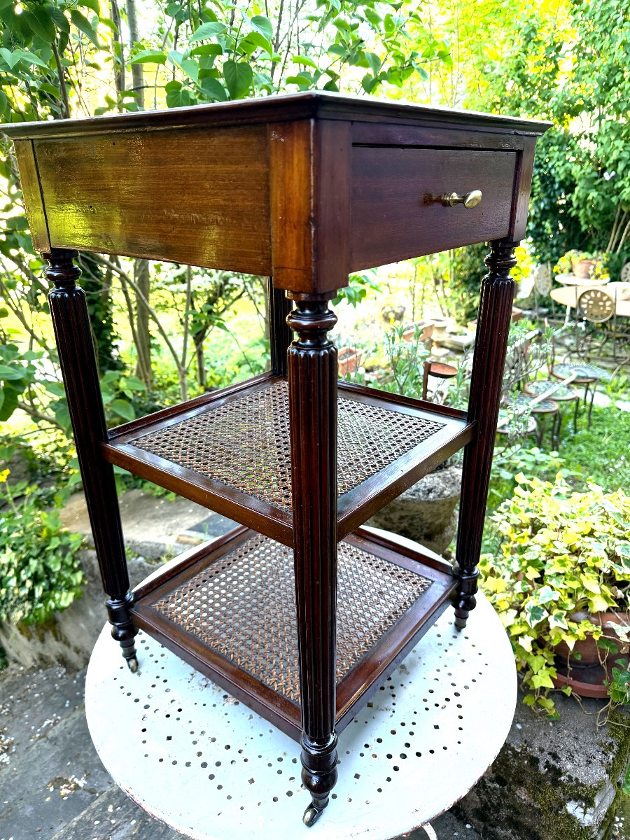 19th Century English Ornamental Furniture Two Caned Tops Carrara Marble Edged One Drawer-photo-3