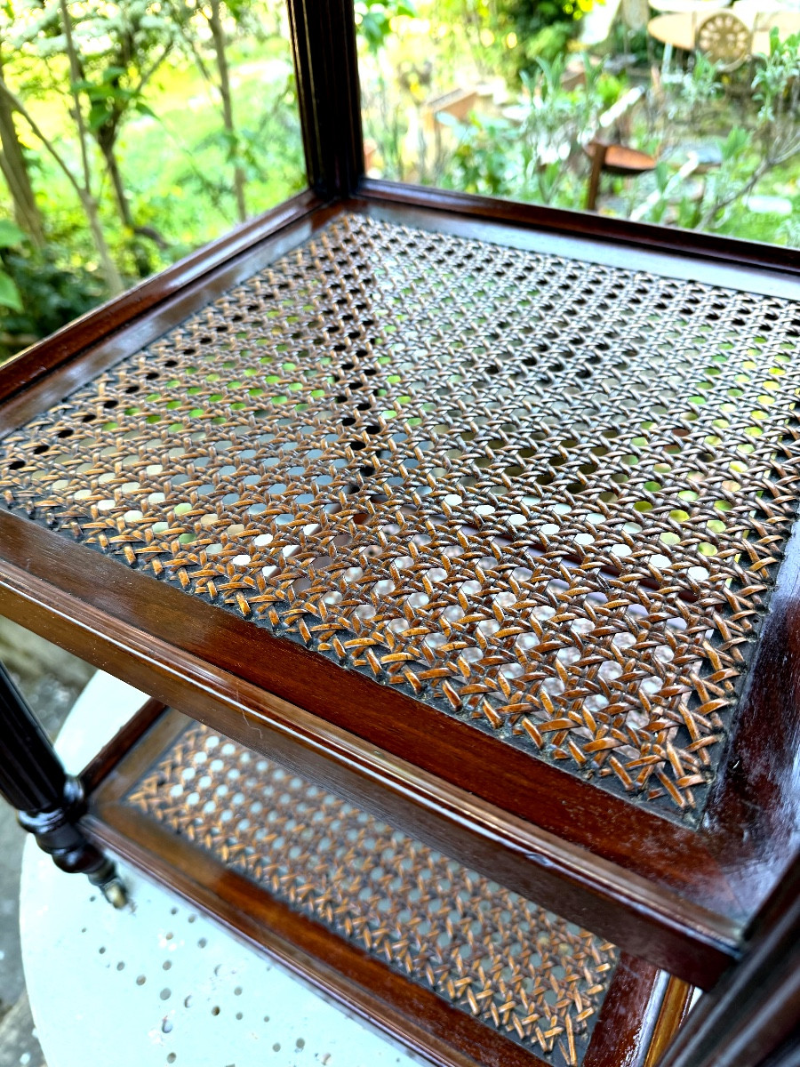 19th Century English Ornamental Furniture Two Caned Tops Carrara Marble Edged One Drawer-photo-4