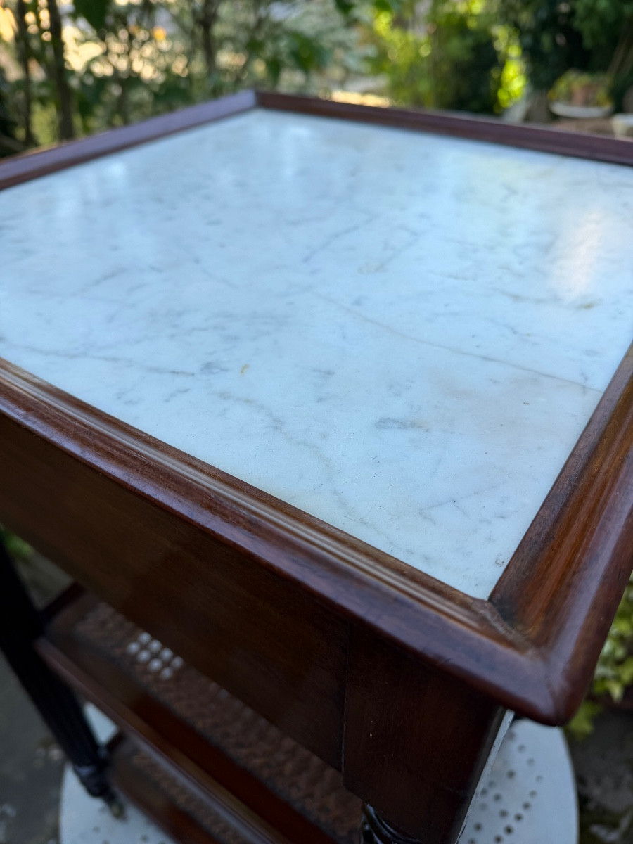 19th Century English Ornamental Furniture Two Caned Tops Carrara Marble Edged One Drawer-photo-1