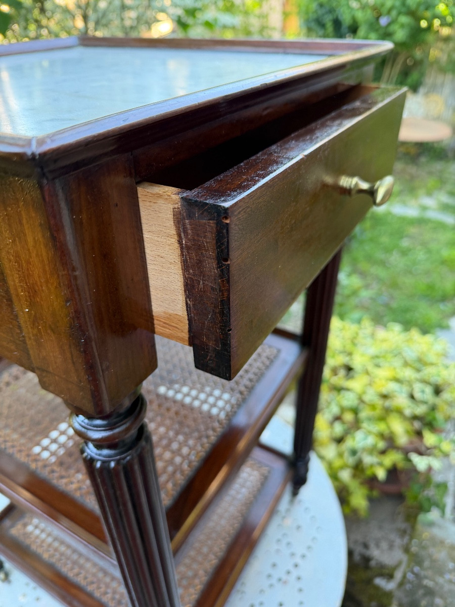 19th Century English Ornamental Furniture Two Caned Tops Carrara Marble Edged One Drawer-photo-2