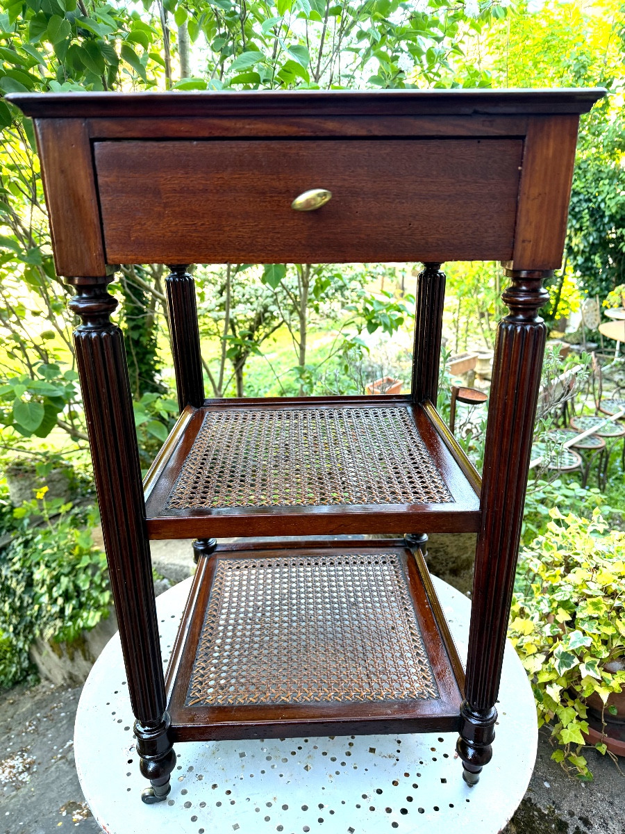 19th Century English Ornamental Furniture Two Caned Tops Carrara Marble Edged One Drawer-photo-3
