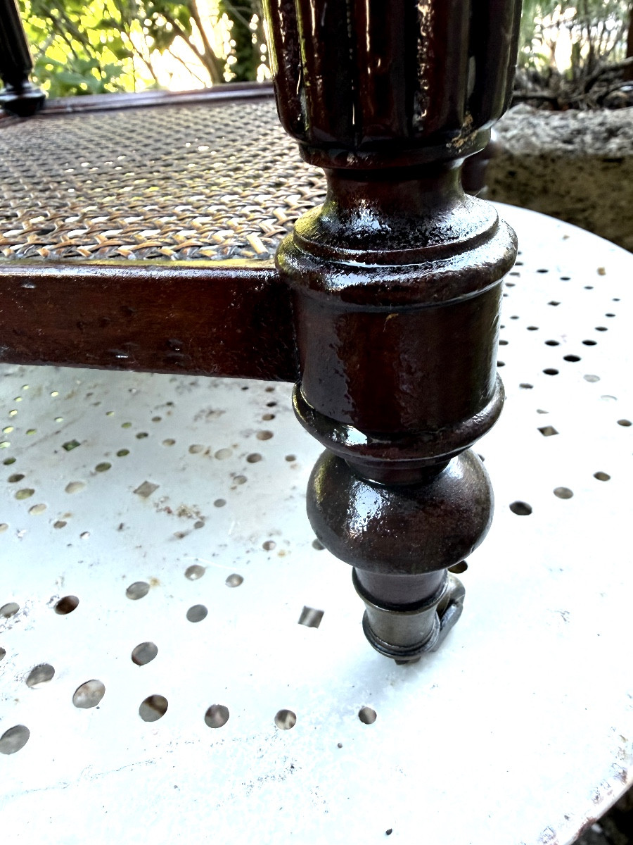19th Century English Ornamental Furniture Two Caned Tops Carrara Marble Edged One Drawer-photo-5