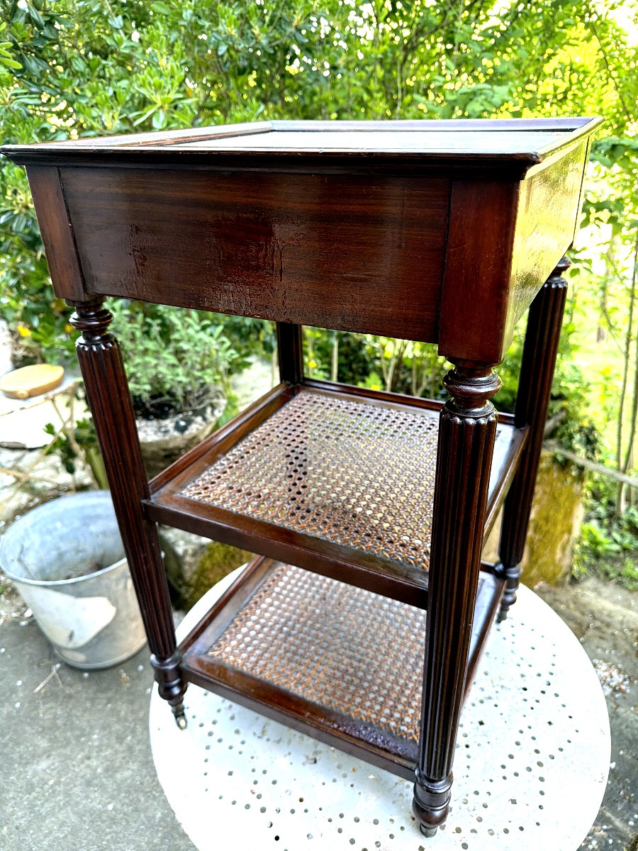 19th Century English Ornamental Furniture Two Caned Tops Carrara Marble Edged One Drawer-photo-8