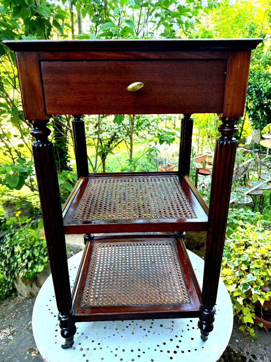 19th Century English Ornamental Furniture Two Caned Tops Carrara Marble Edged One Drawer