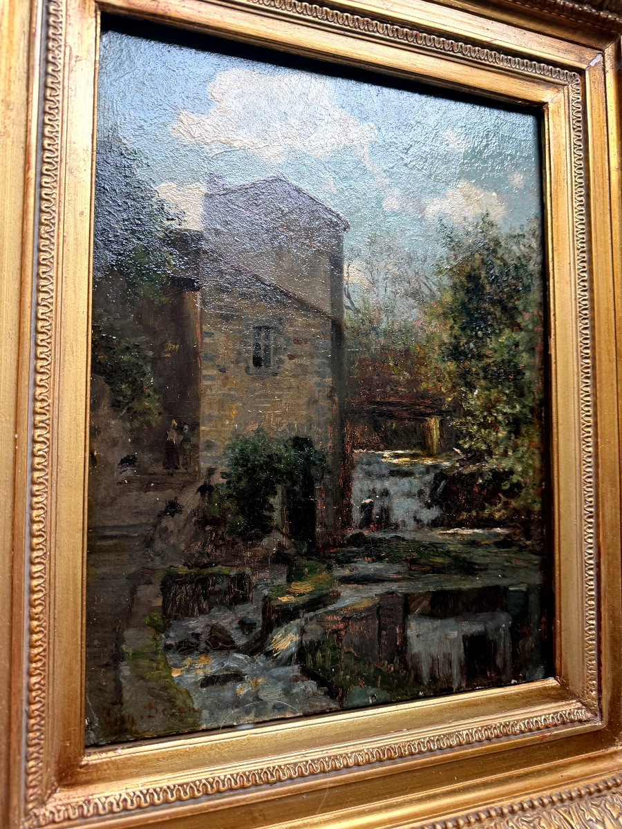 Le moulin au crépuscule H/panneau XIX ème encadrée de Eugène Decan Salon des artistes Français-photo-5