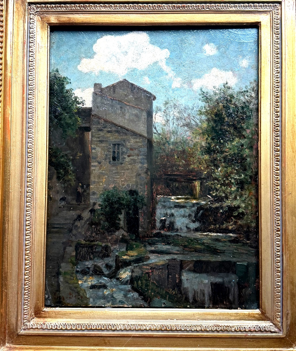 Le moulin au crépuscule H/panneau XIX ème encadrée de Eugène Decan Salon des artistes Français-photo-6