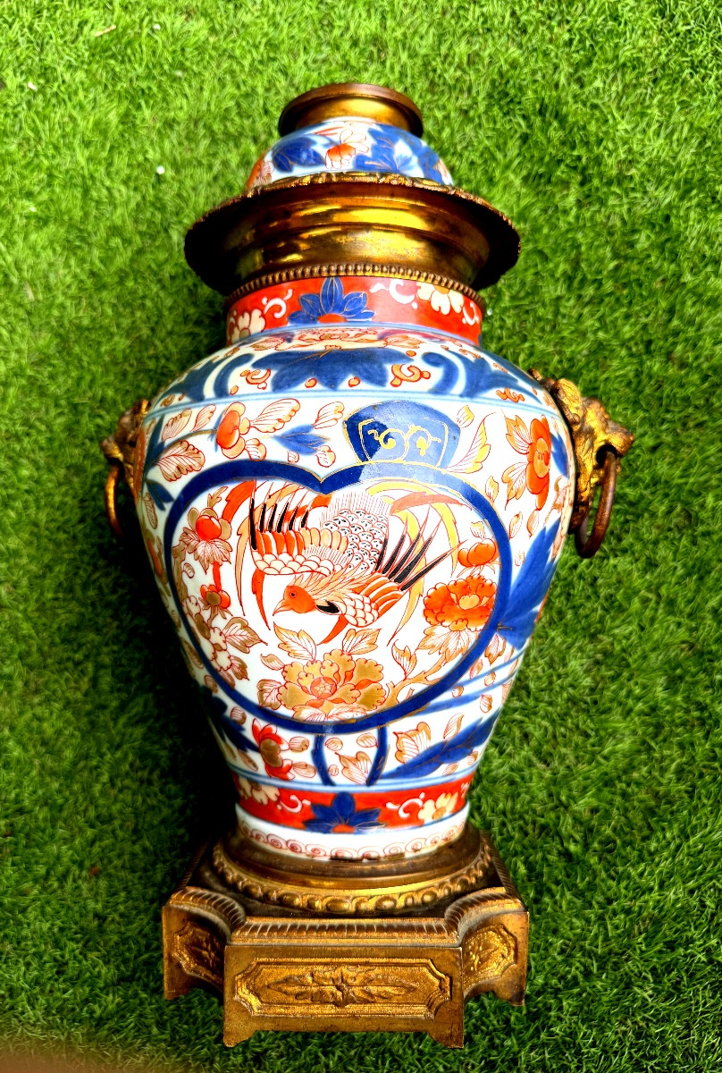 Ginger Pot Mounted In Gilt Bronze Napoleon III, Forming A Lamp Base, Richly Decorated.-photo-2
