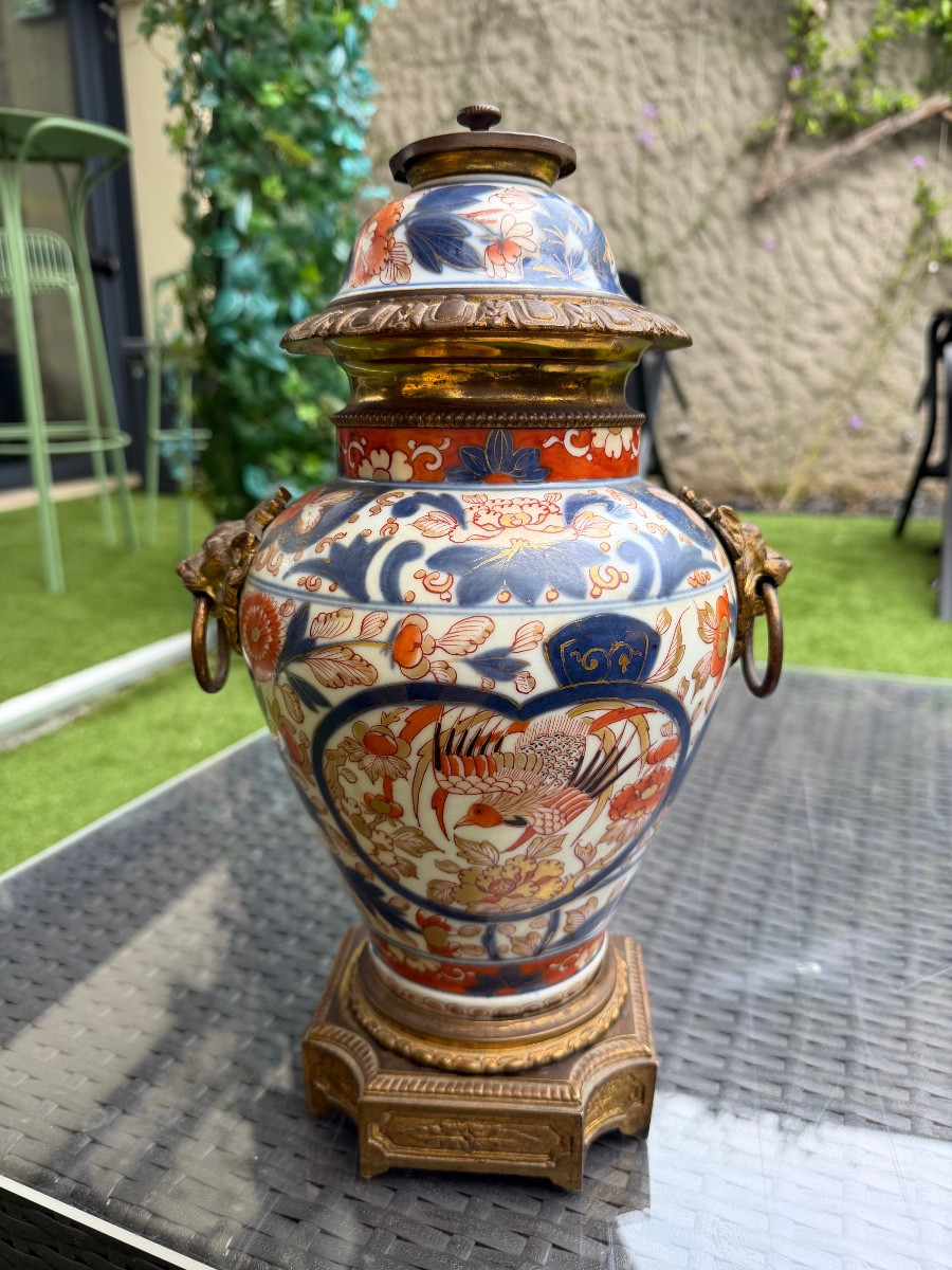 Ginger Pot Mounted In Gilt Bronze Napoleon III, Forming A Lamp Base, Richly Decorated.-photo-4