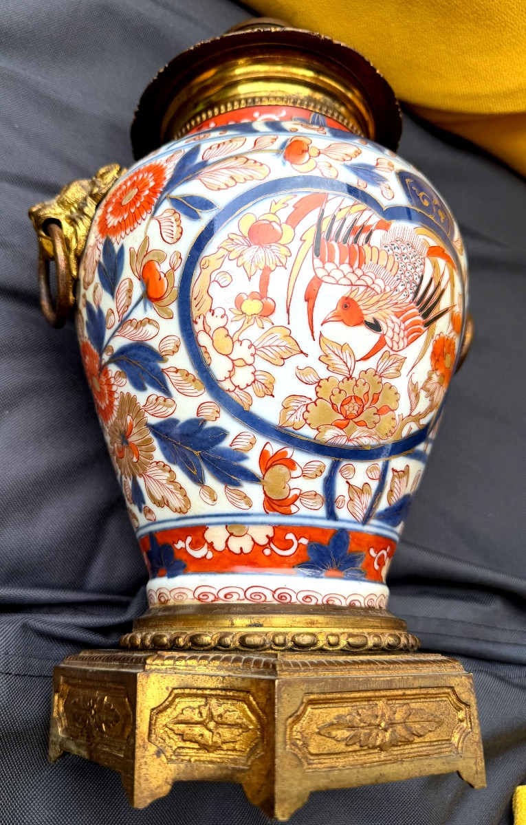 Ginger Pot Mounted In Gilt Bronze Napoleon III, Forming A Lamp Base, Richly Decorated.-photo-2