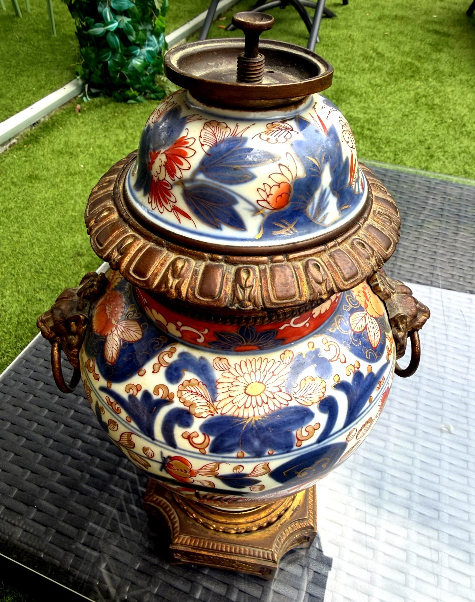 Ginger Pot Mounted In Gilt Bronze Napoleon III, Forming A Lamp Base, Richly Decorated.-photo-4