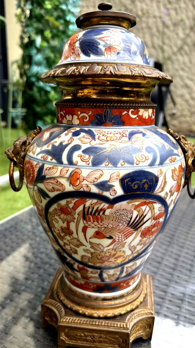 Ginger Pot Mounted In Gilt Bronze Napoleon III, Forming A Lamp Base, Richly Decorated.