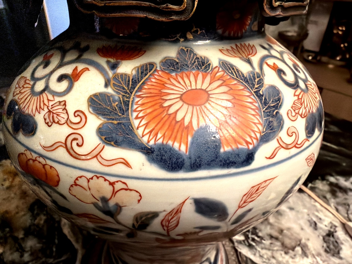 Grande lampe de salon en porcelaine Imari Japon XIX eme montage bronze ornemental de qualité -photo-4