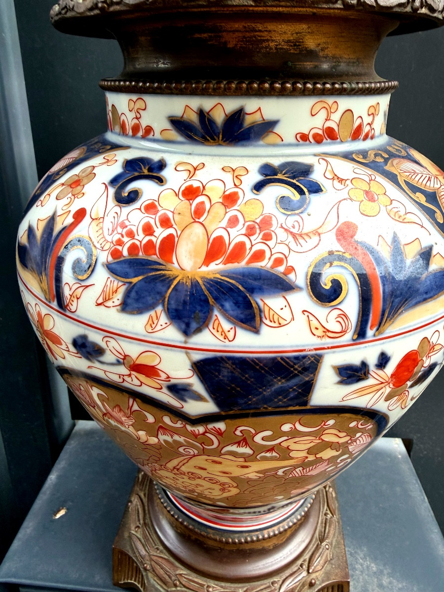 Beautiful And Stately XIXth Century Porcelain Lamp Base Decorated With Bronzes, N. III Imari Japan-photo-2