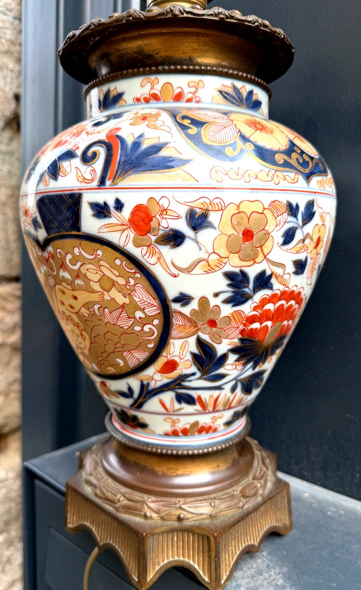 Beautiful And Stately XIXth Century Porcelain Lamp Base Decorated With Bronzes, N. III Imari Japan-photo-3