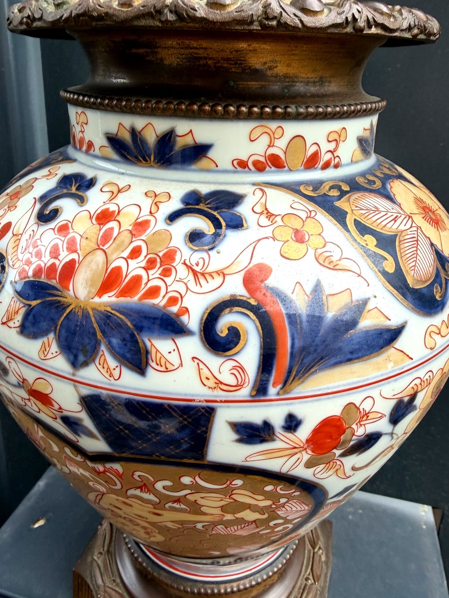 Beautiful And Stately XIXth Century Porcelain Lamp Base Decorated With Bronzes, N. III Imari Japan-photo-4