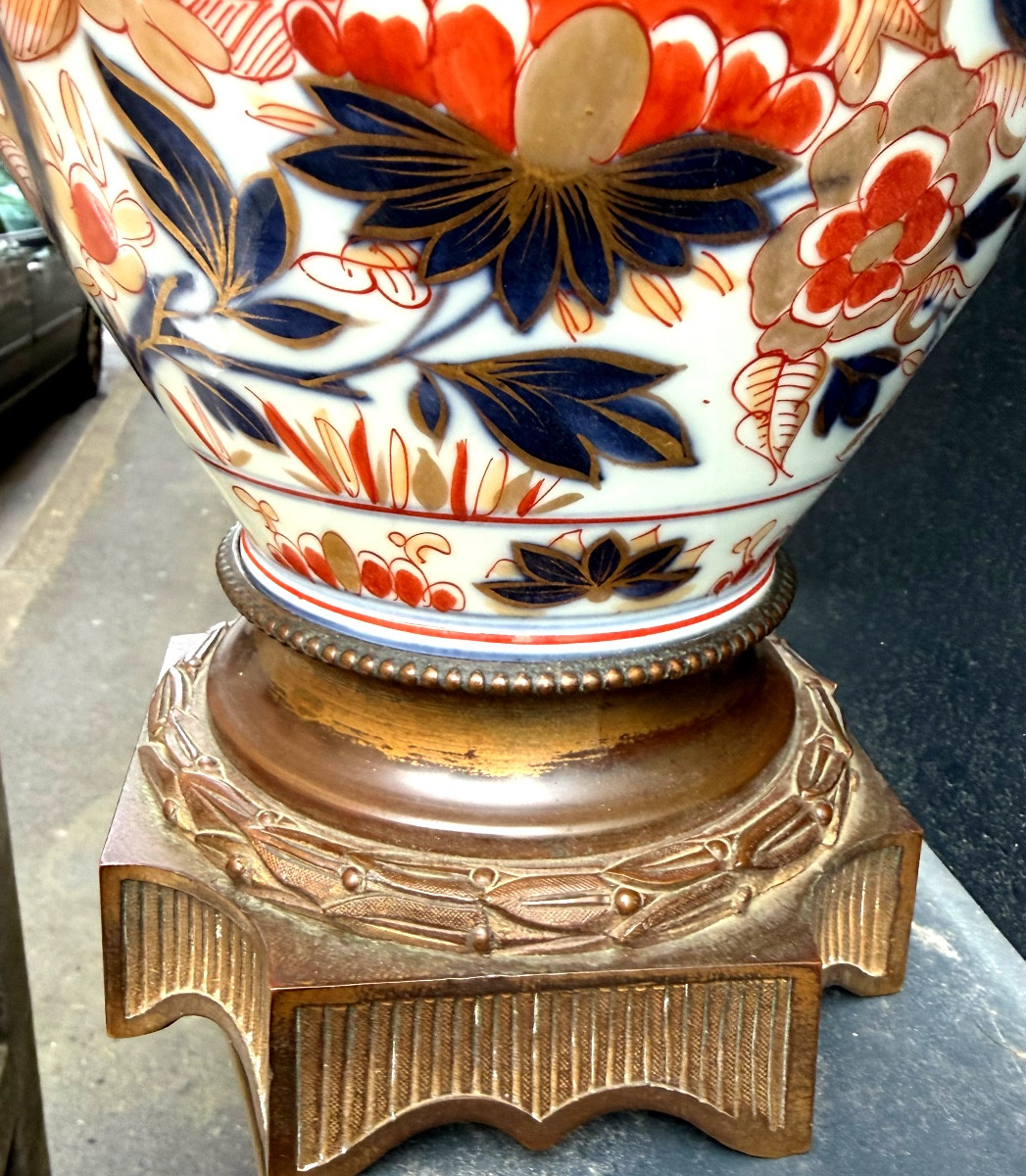 Beautiful And Stately XIXth Century Porcelain Lamp Base Decorated With Bronzes, N. III Imari Japan-photo-2