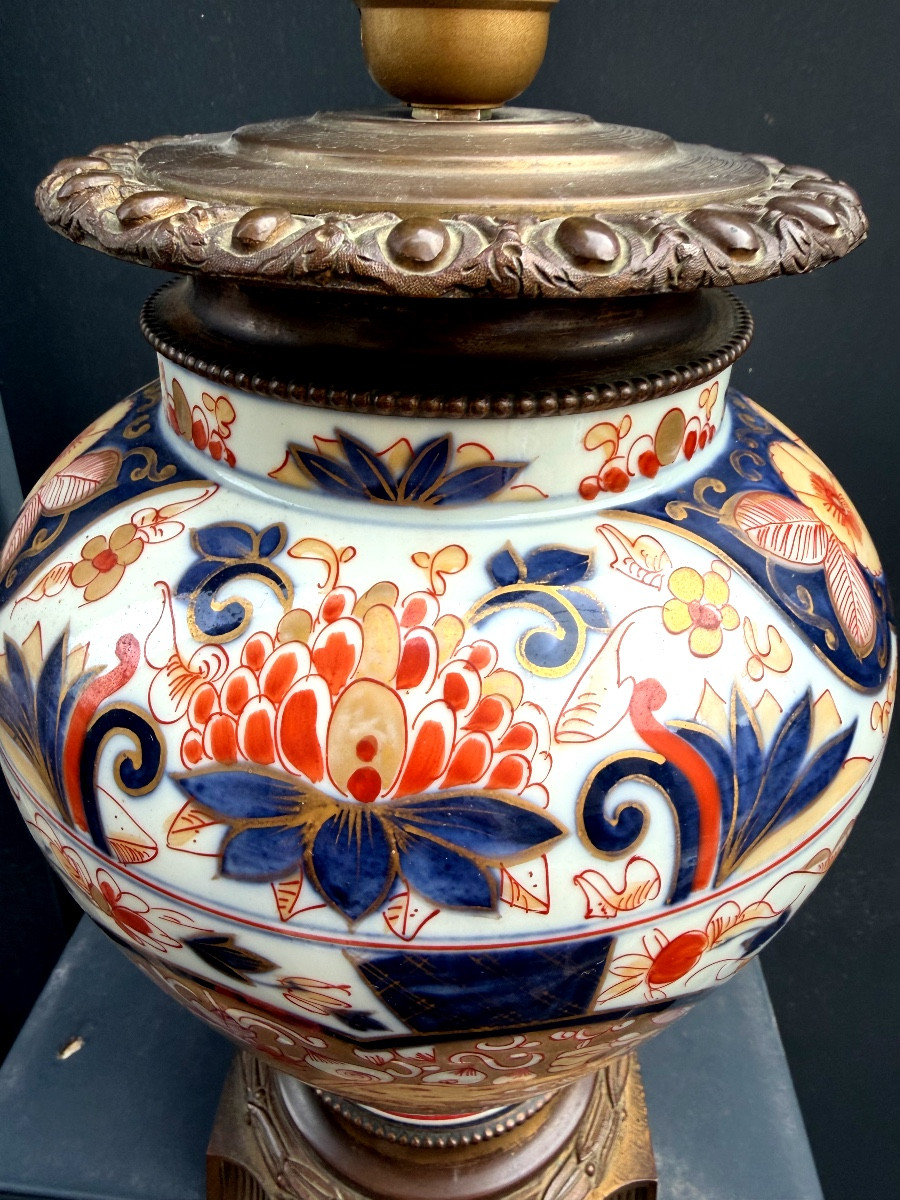 Beautiful And Stately XIXth Century Porcelain Lamp Base Decorated With Bronzes, N. III Imari Japan-photo-5