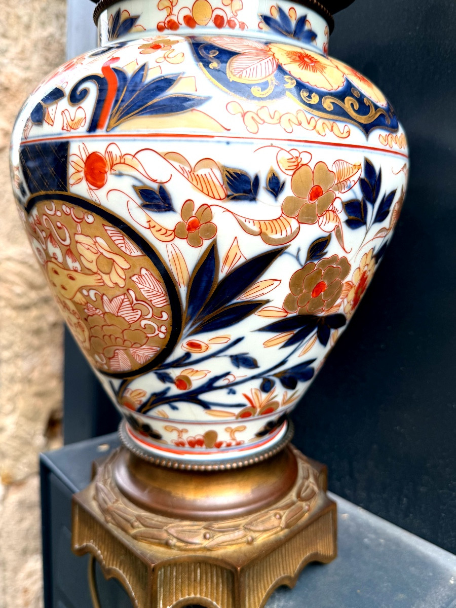 Beautiful And Stately XIXth Century Porcelain Lamp Base Decorated With Bronzes, N. III Imari Japan-photo-6