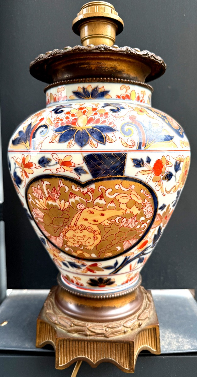 Beautiful And Stately XIXth Century Porcelain Lamp Base Decorated With Bronzes, N. III Imari Japan-photo-8