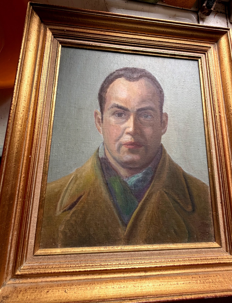 Framed Early 20th-century Oil-on-panel Portrait Of Antoine De Saint-exupéry In The -photo-3