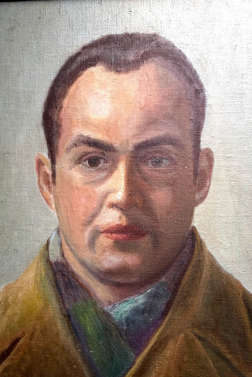 Framed Early 20th-century Oil-on-panel Portrait Of Antoine De Saint-exupéry In The -photo-4