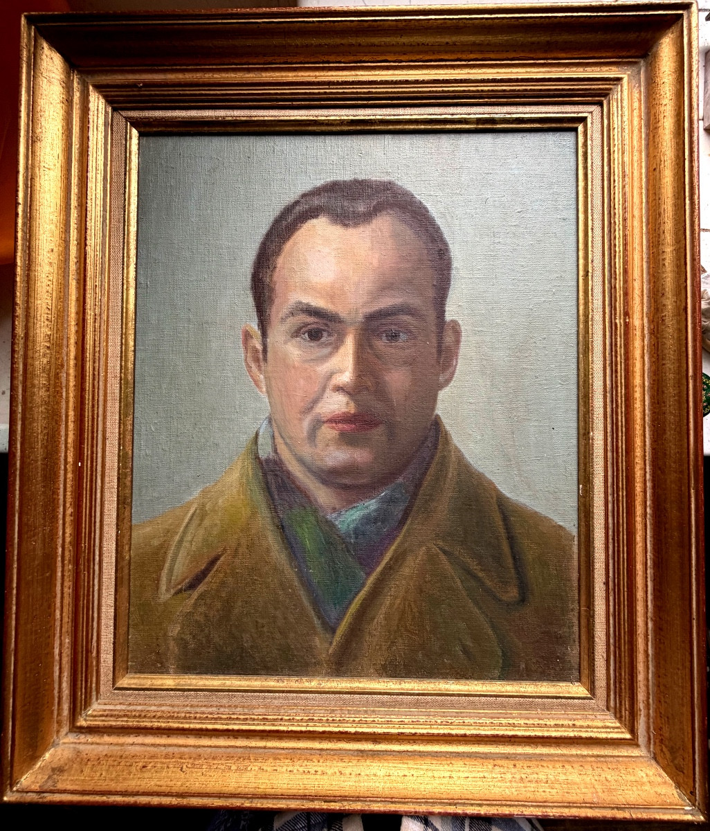 Framed Early 20th-century Oil-on-panel Portrait Of Antoine De Saint-exupéry In The -photo-6
