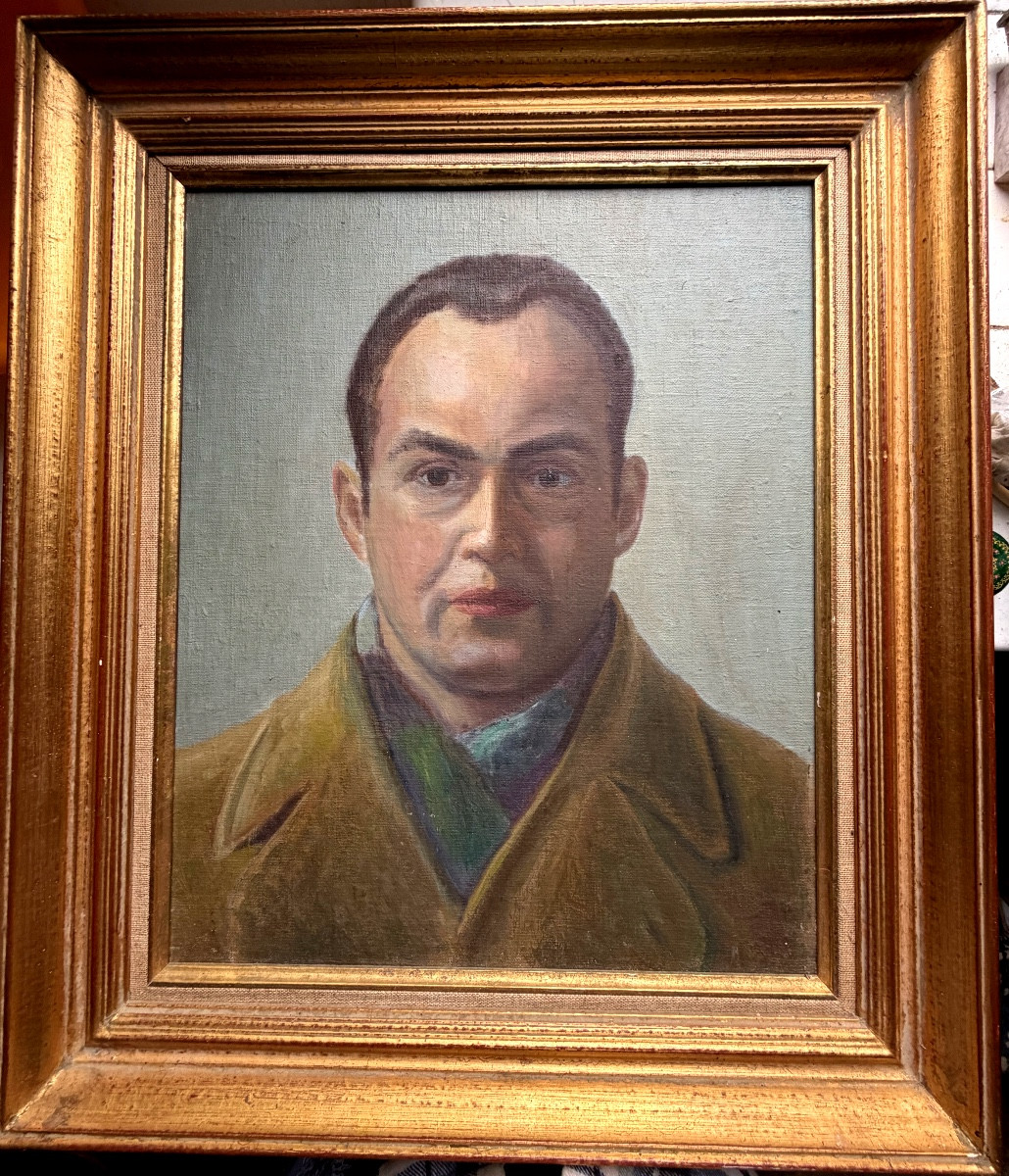 Framed Early 20th-century Oil-on-panel Portrait Of Antoine De Saint-exupéry In The 